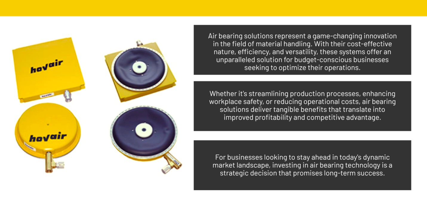 A graphic on the benefits of Hovair’s Air Bearings